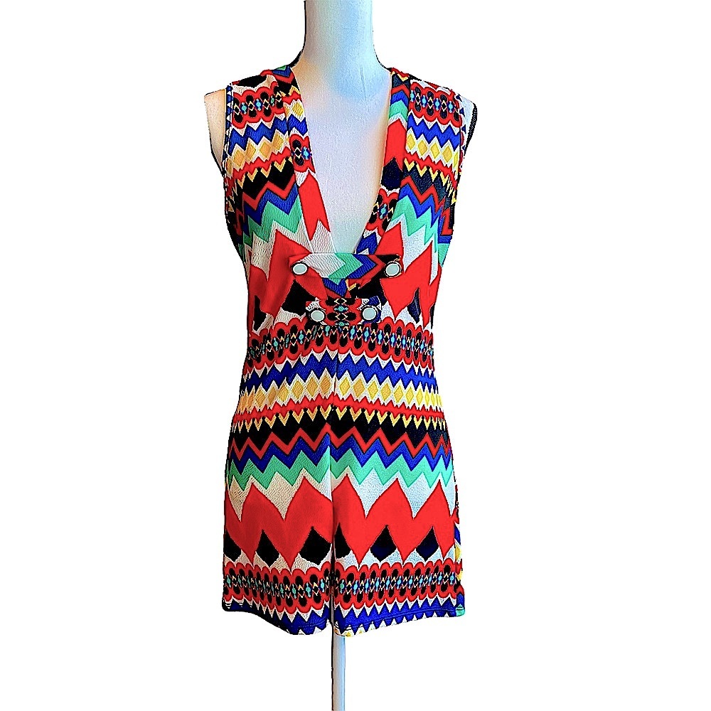 NWOT Funky RETRO Multi-Color Sleeveless Romper Size L